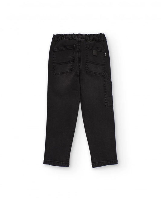 Black cargo pants for boys with elastic waistband