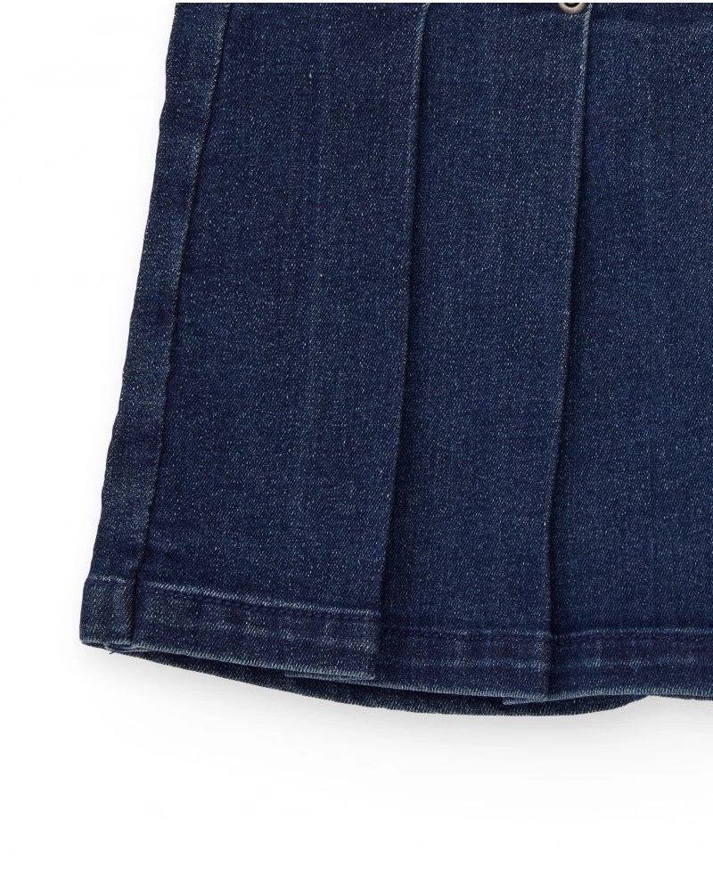 Girl’s dark blue denim-style skort with pleats