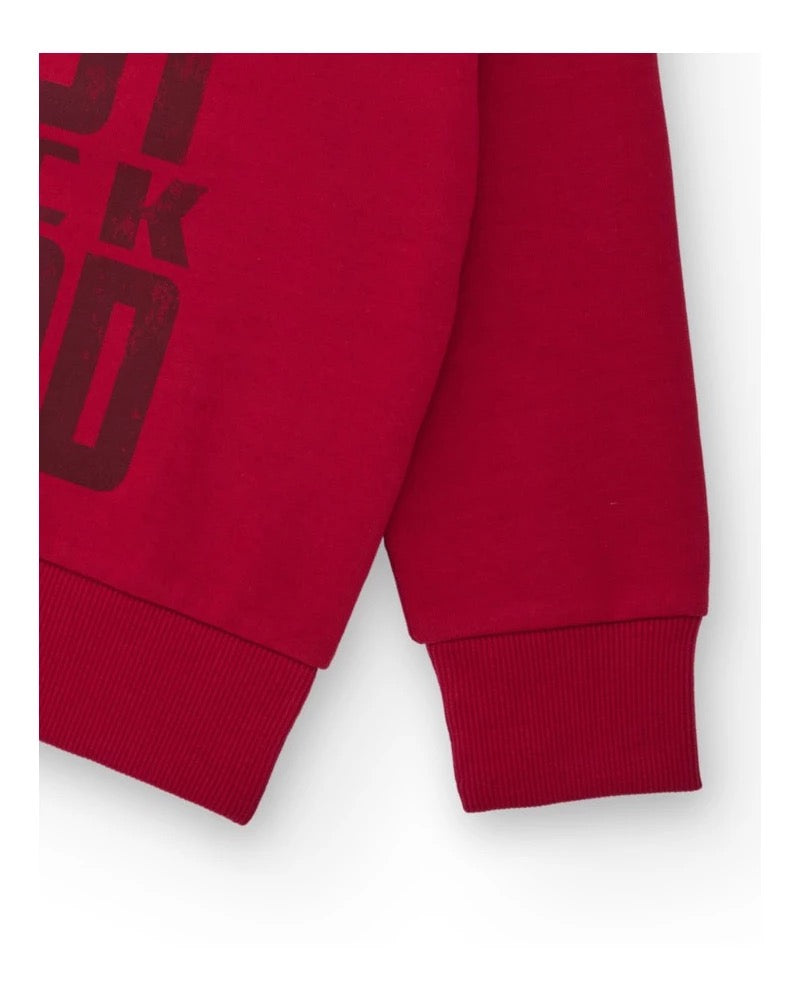 Red sweatshirt for boys with guitar print and rock message