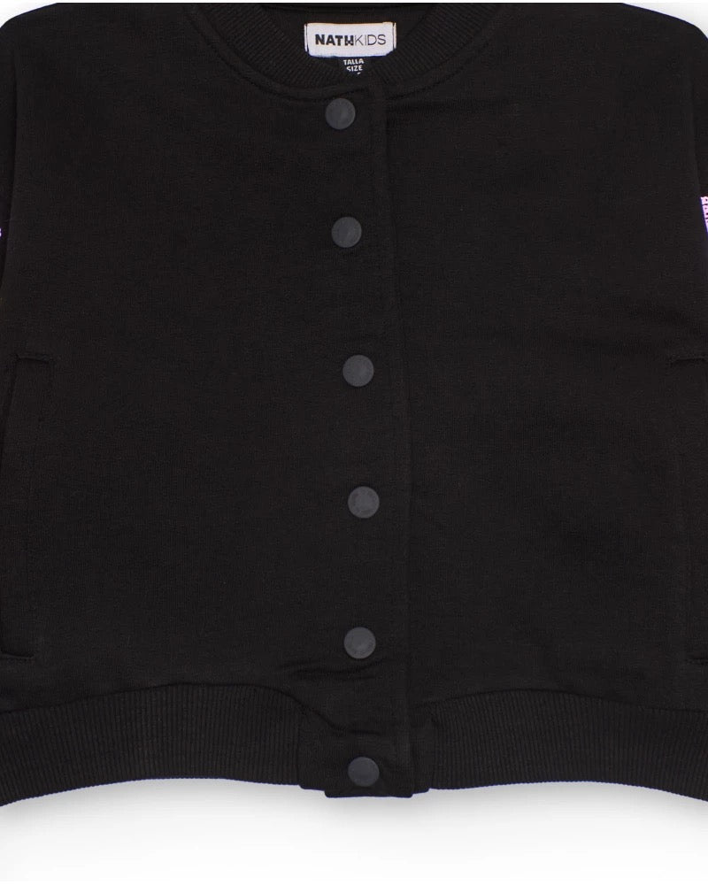 Black jacket for girls with sequin flowers on the sleeves