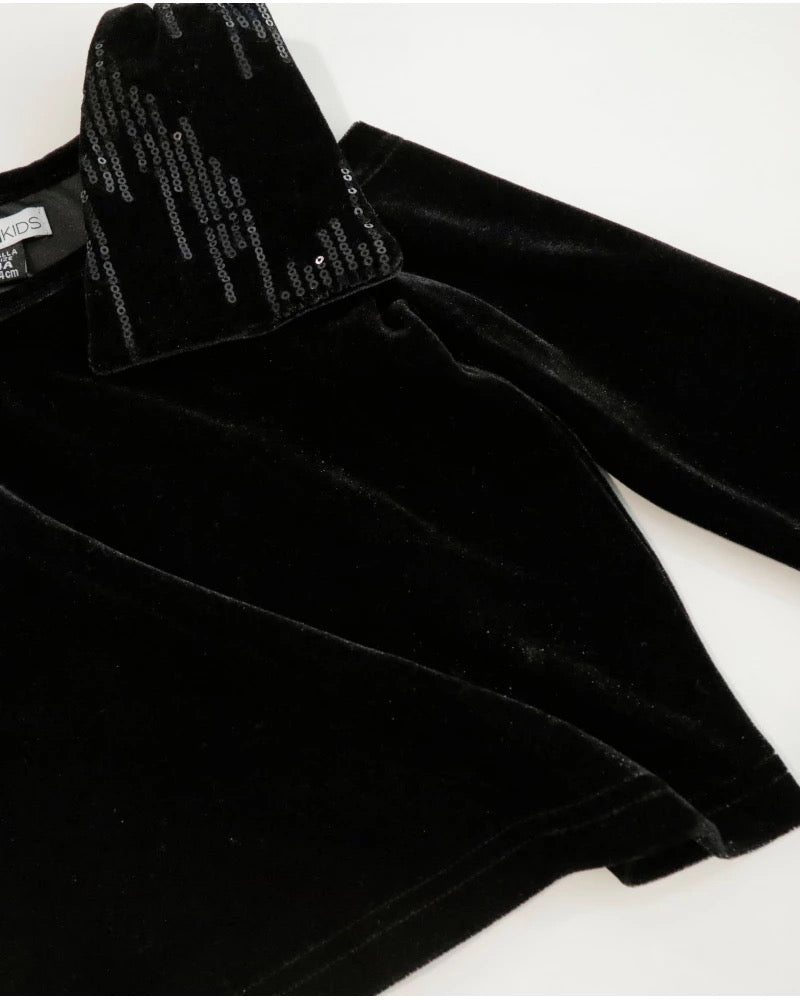 Girls’ velvet blouse with sequin shoulder detail