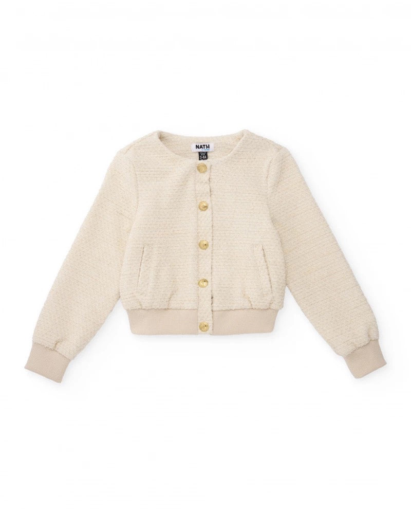 Girls’ cream knit jacket with gold buttons