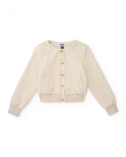 Girls’ cream knit jacket with gold buttons