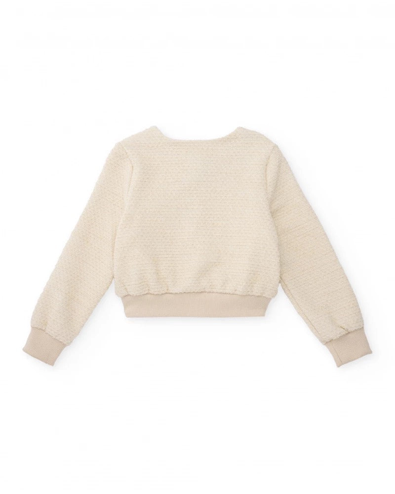 Girls’ cream knit jacket with gold buttons