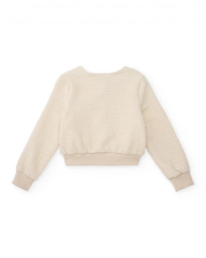 Girls’ cream knit jacket with gold buttons