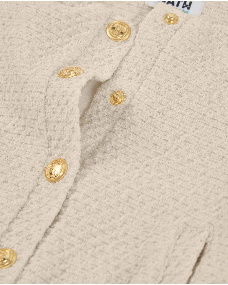 Girls’ cream knit jacket with gold buttons