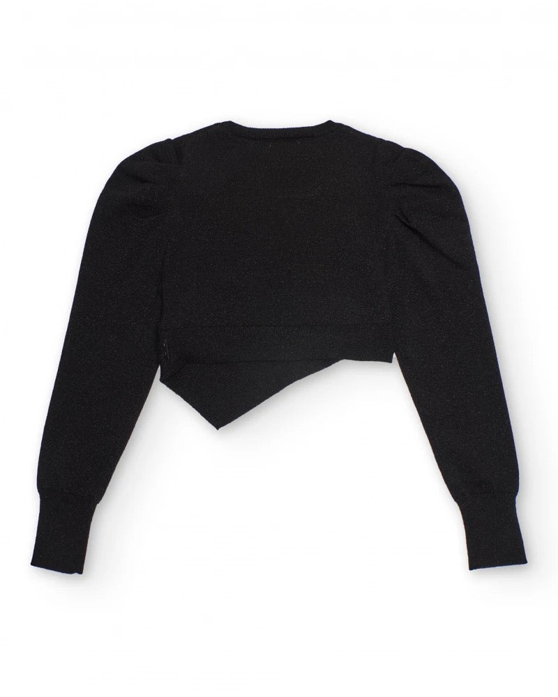 Black cropped knit sweater with asymmetrical design for girls