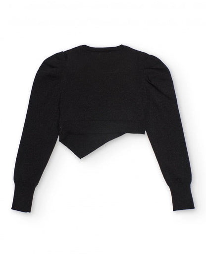 Black cropped knit sweater with asymmetrical design for girls