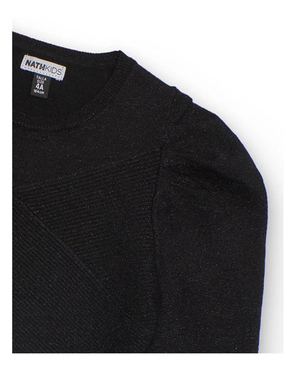Black cropped knit sweater with asymmetrical design for girls