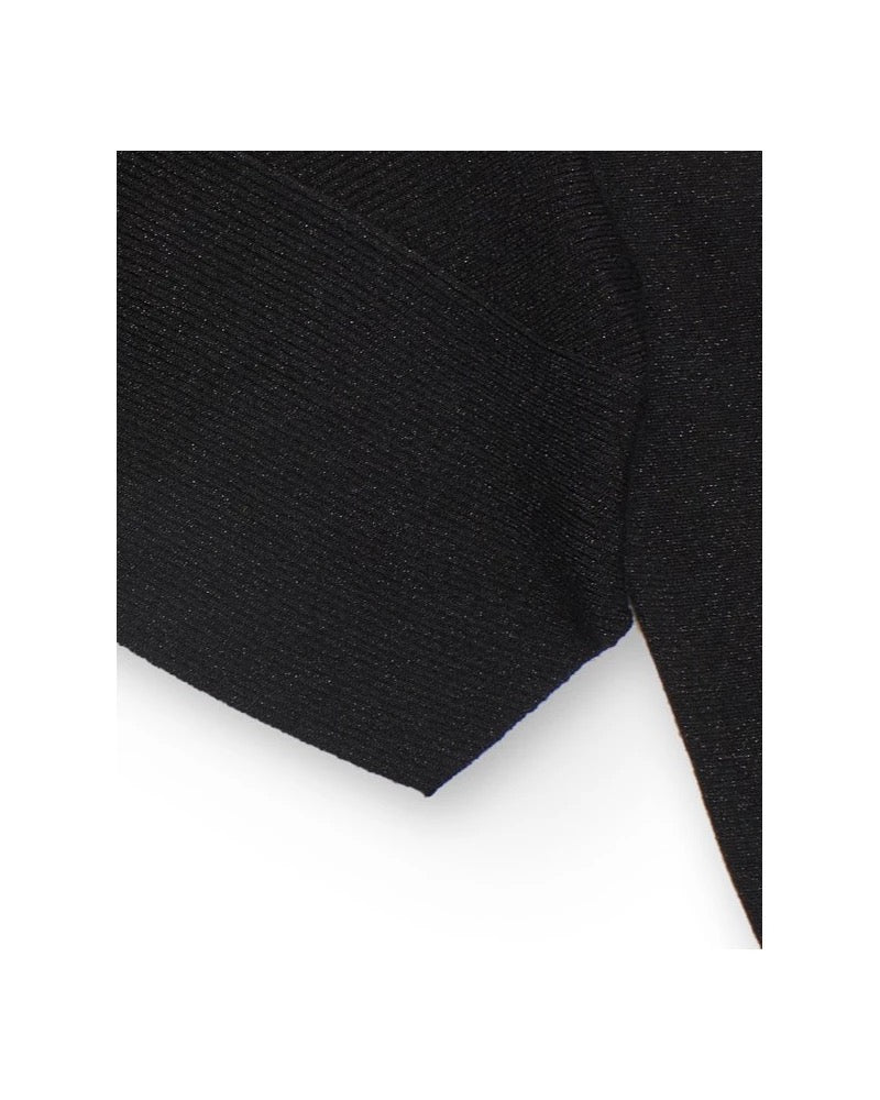 Black cropped knit sweater with asymmetrical design for girls