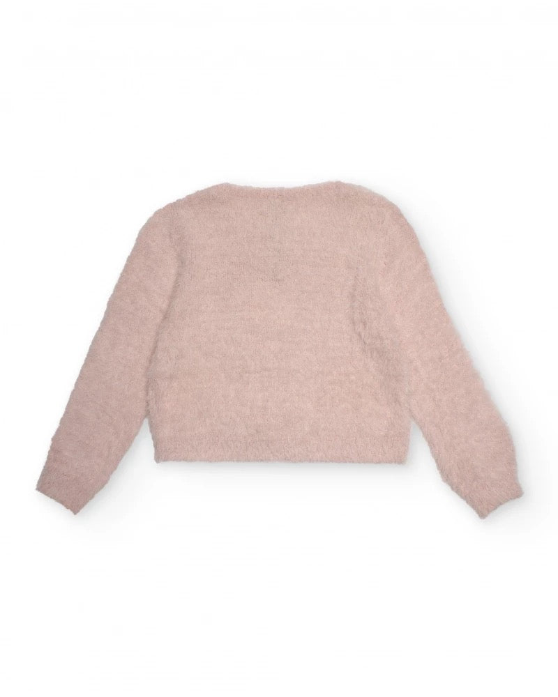 Pink knitted cardigan for girls with decorative bows