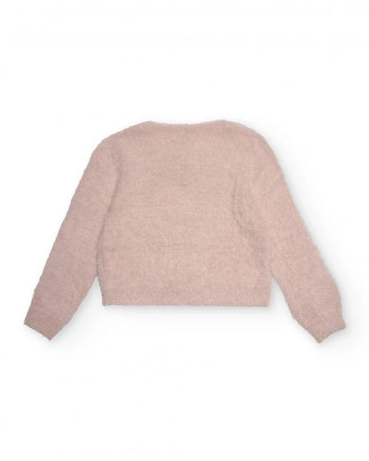 Pink knitted cardigan for girls with decorative bows