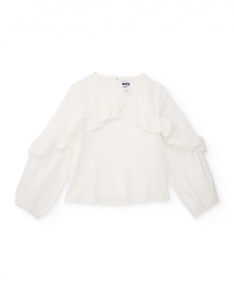 Girls’ cream blouse with front ruffle