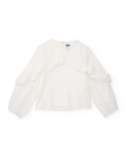 Girls’ cream blouse with front ruffle