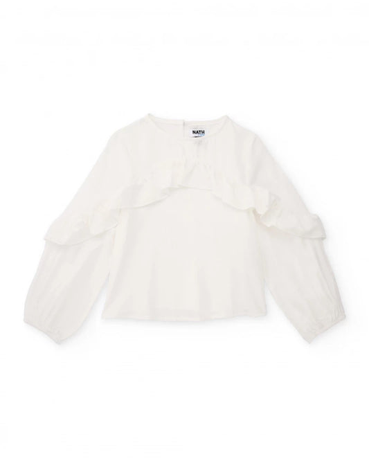Girls’ cream blouse with front ruffle