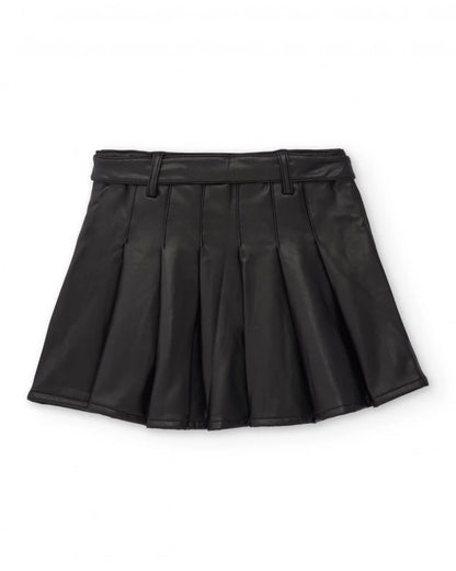 Girls’ black faux leather skirt with belt