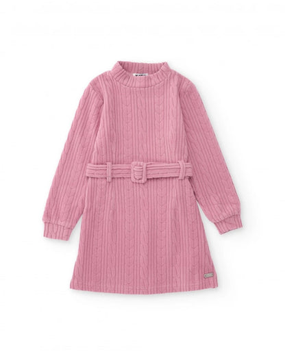 Girls’ pink knit dress with belt