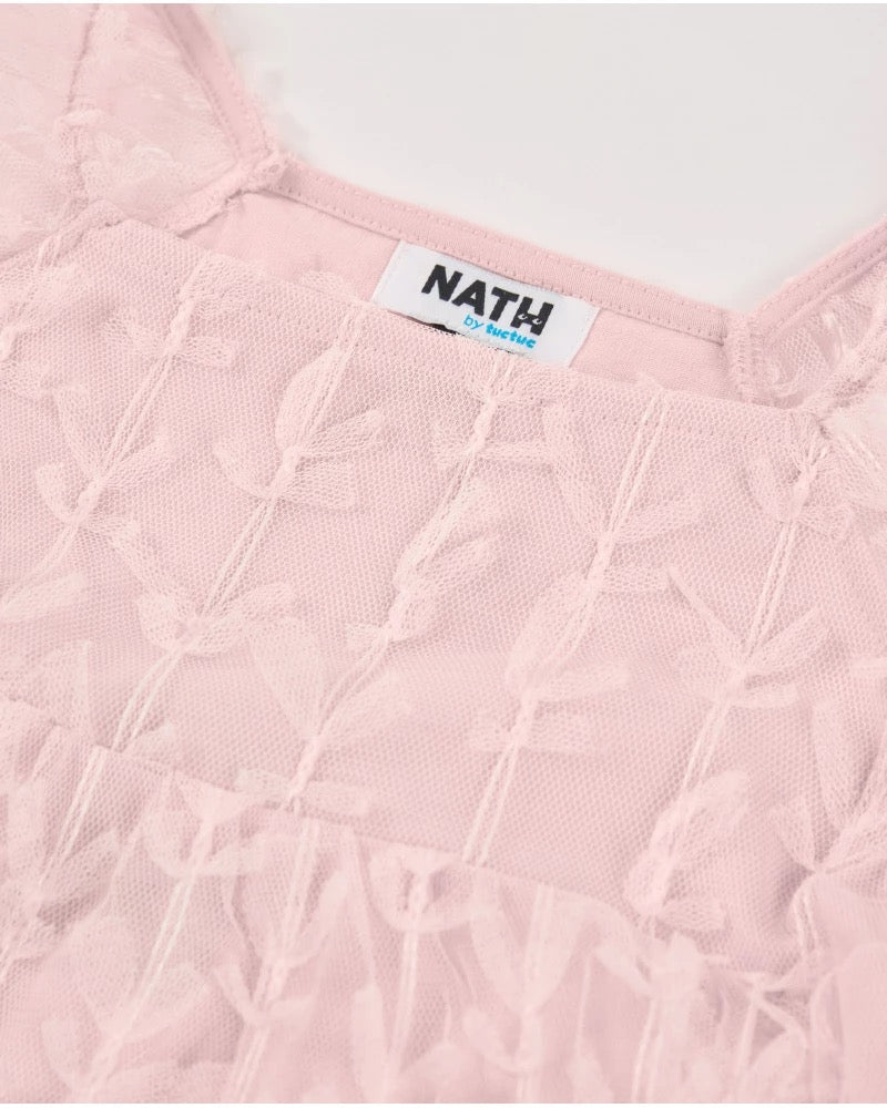 Girls’ pink tulle blouse with puff sleeves