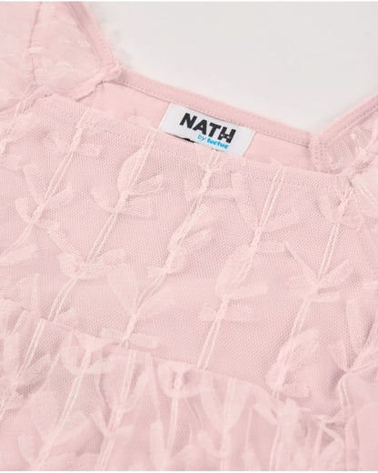 Girls’ pink tulle blouse with puff sleeves