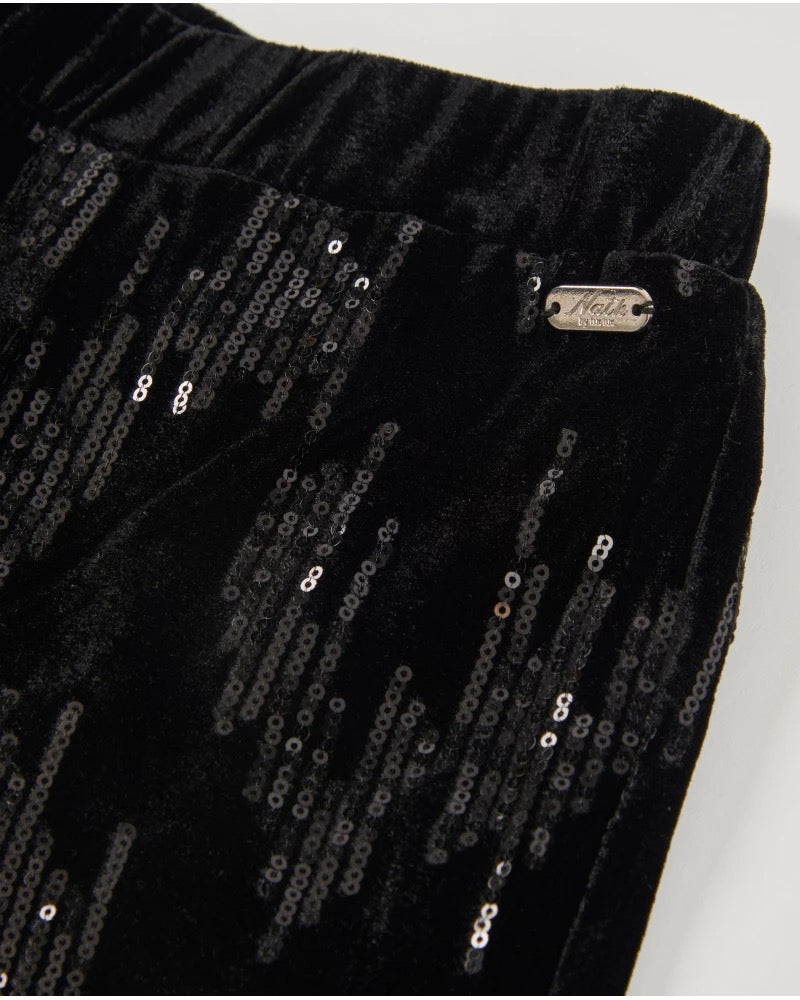 Girls’ black velvet trousers with sequins