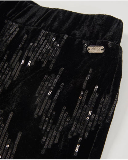 Girls’ black velvet trousers with sequins
