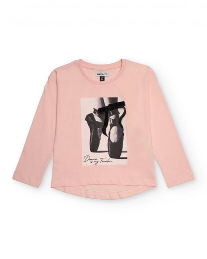 Pink t-shirt for girls with ballet shoes print