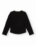 Black long-sleeve t-shirt with rhinestone bow detail for girls