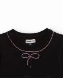 Black long-sleeve t-shirt with rhinestone bow detail for girls