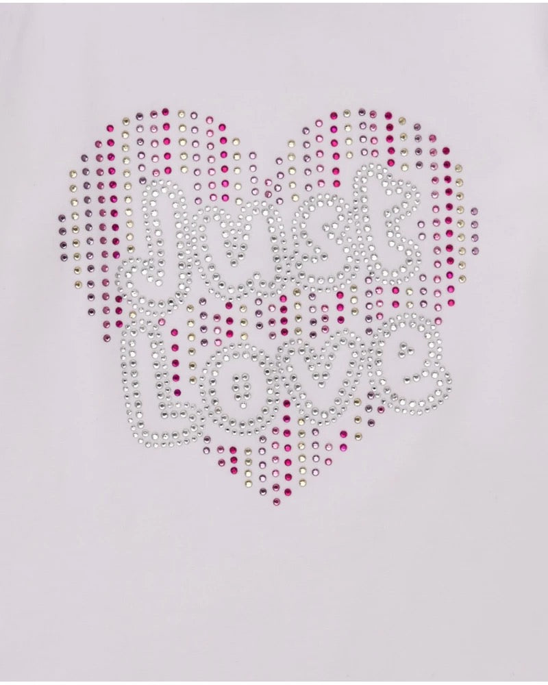 White t-shirt for girls with embellishments and flared sleeves