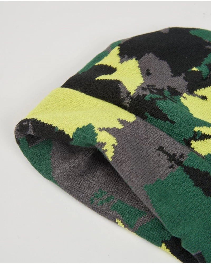 Boys’ knit set with hat and neck warmer in green and yellow camouflage print