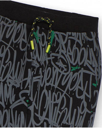 Black jogger pants for boys with urban graphic print