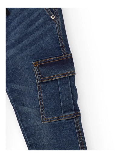 Dark denim cargo jogger pants for boys