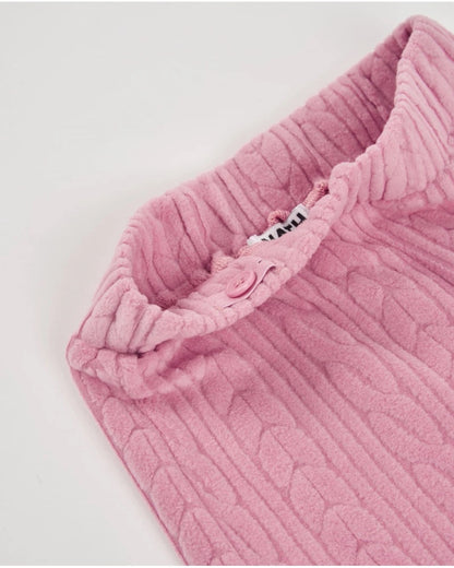 Girls’ long trousers in pink with cable knit and elastic waistband