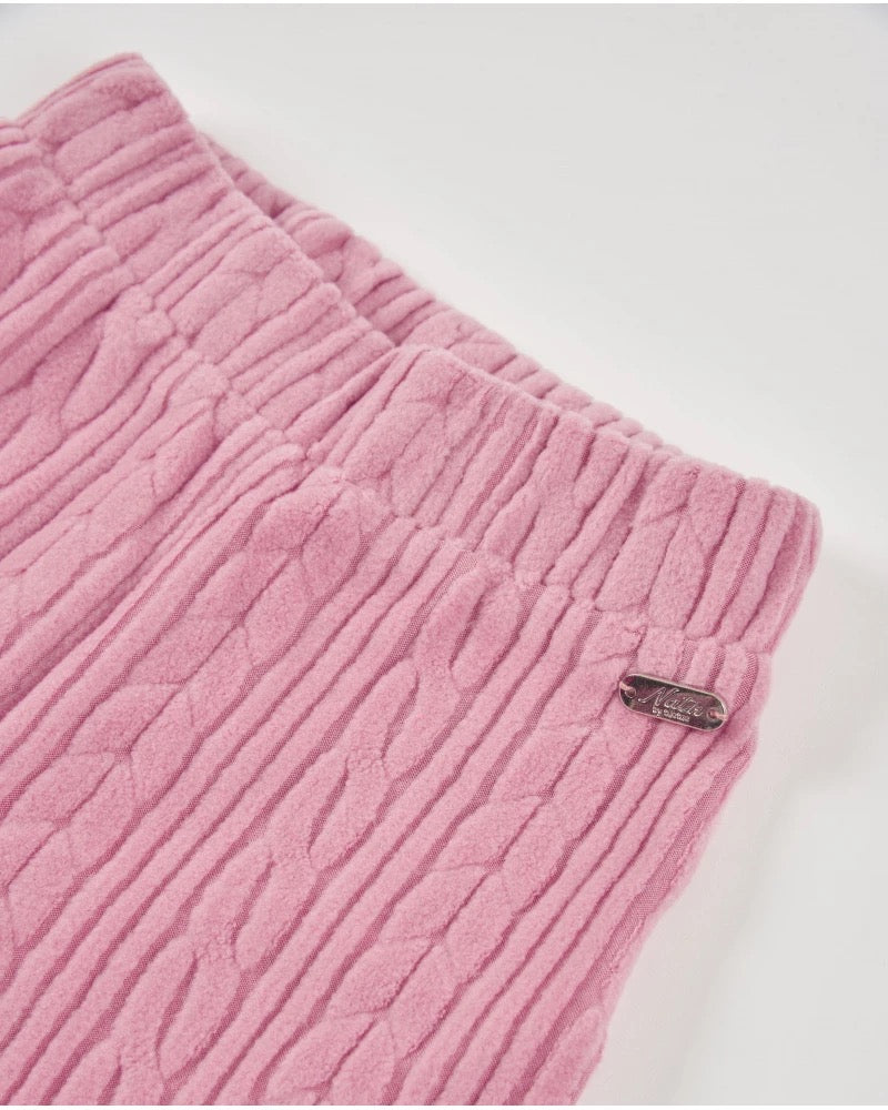 Girls’ long trousers in pink with cable knit and elastic waistband