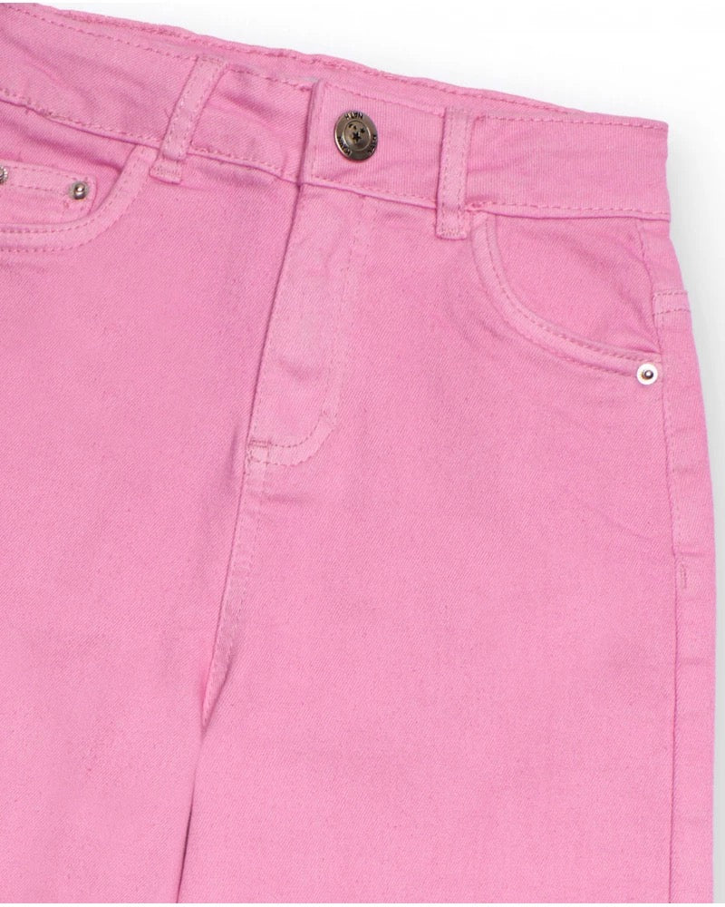 Girls' pink denim culotte pants