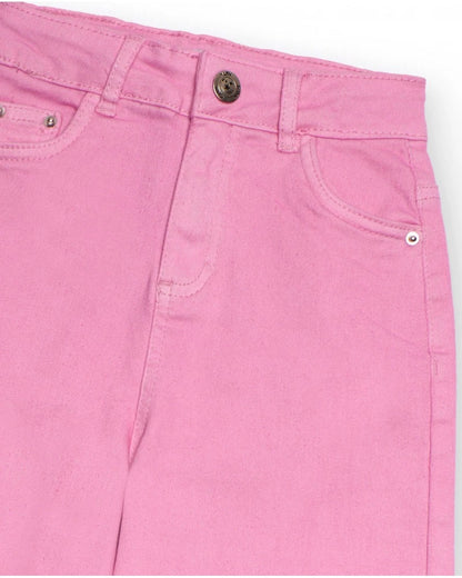 Girls' pink denim culotte pants