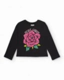 Black long-sleeve T-shirt for girls with pink flower print