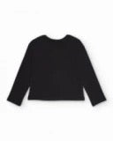 Black long-sleeve T-shirt for girls with pink flower print