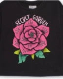 Black long-sleeve T-shirt for girls with pink flower print