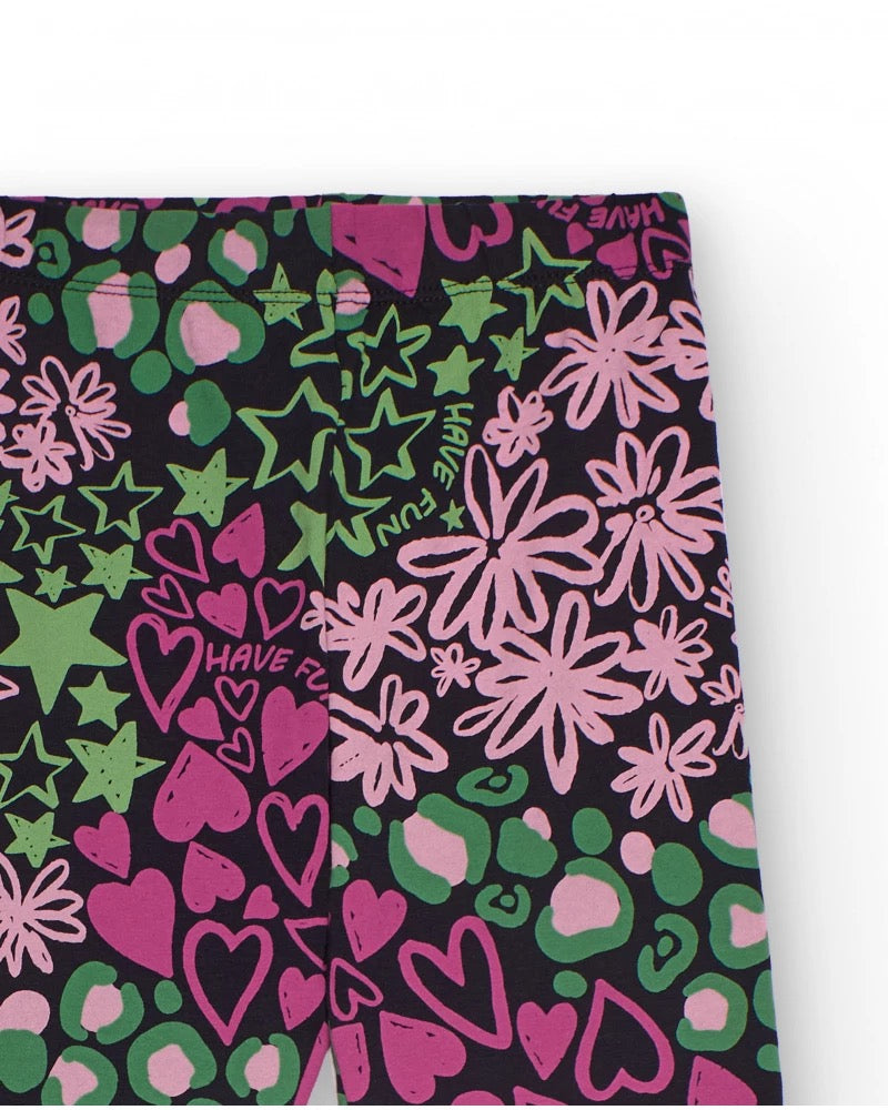 Girls’ multicolor leggings with hearts and flowers print