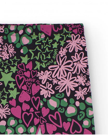 Girls’ multicolor leggings with hearts and flowers print