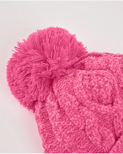 Girls’ pink knit hat and scarf set with pompom