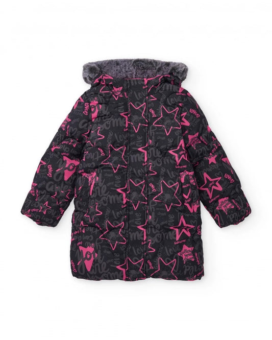 Girls’ padded coat with stars and slogan print