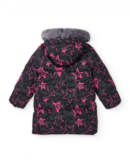 Girls’ padded coat with stars and slogan print