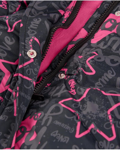 Girls’ padded coat with stars and slogan print