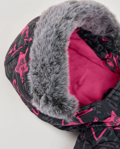 Girls’ padded coat with stars and slogan print