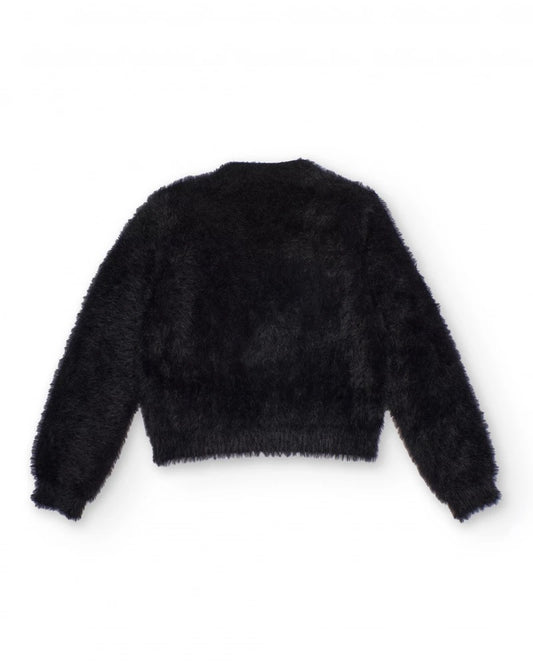 Black knitted cardigan for girls with shiny appliqués