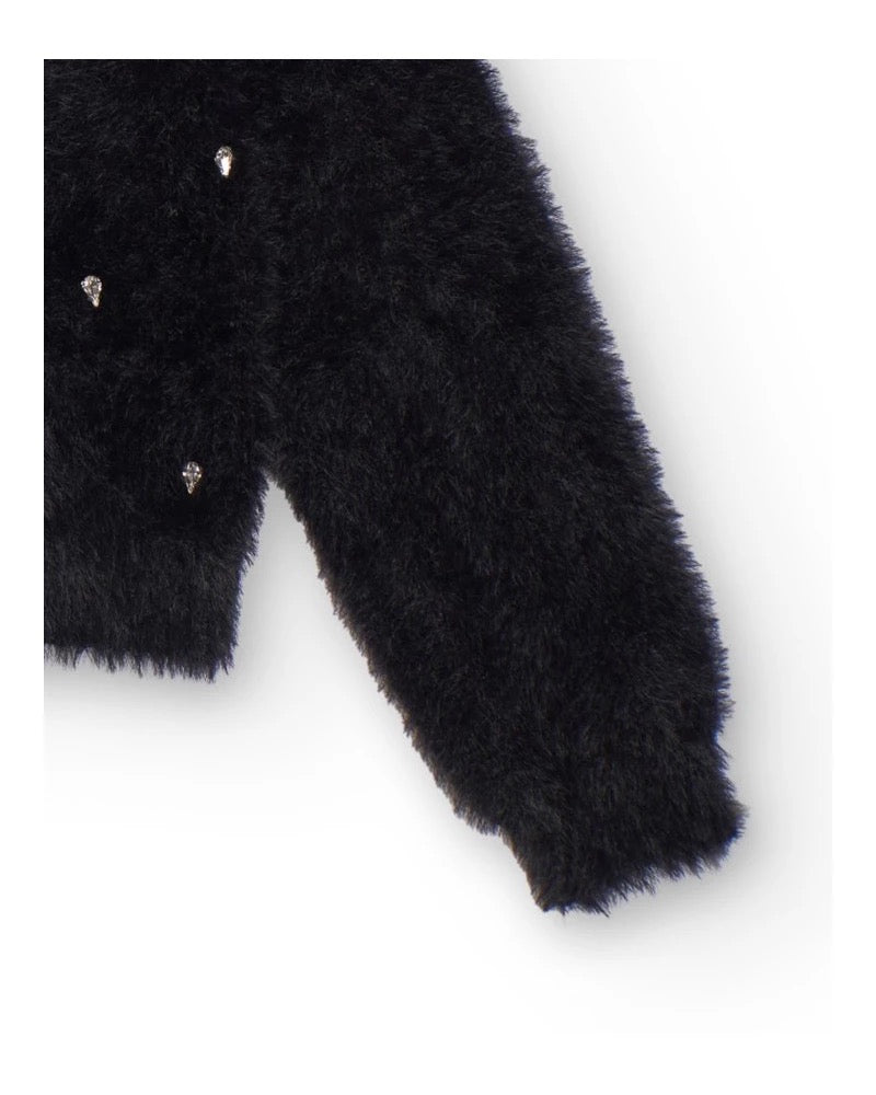 Black knitted cardigan for girls with shiny appliqués