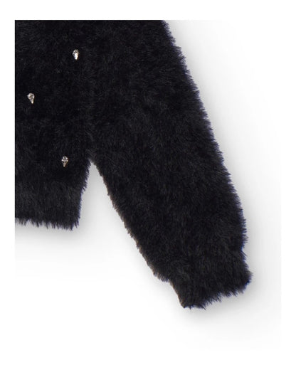 Black knitted cardigan for girls with shiny appliqués