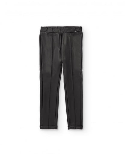 Girls’ black faux leather leggings with elastic waistband